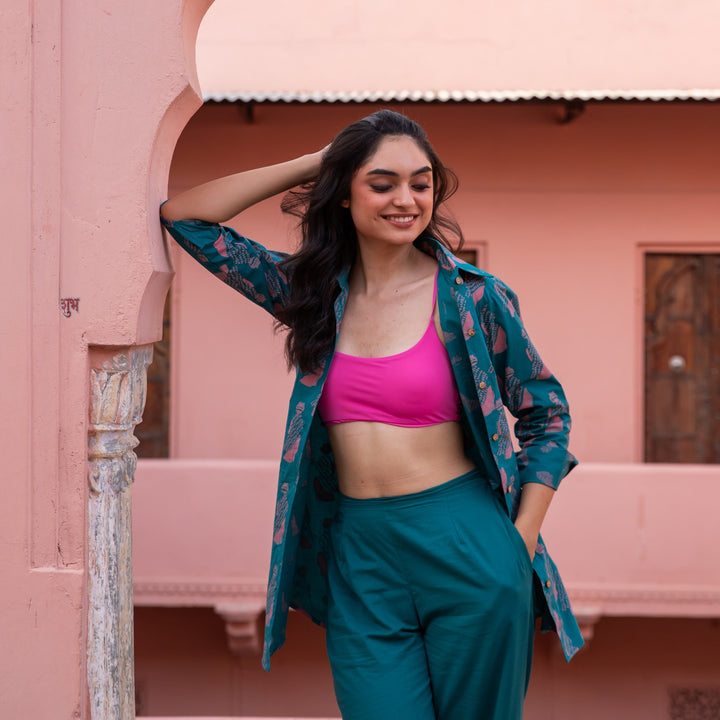 Green &amp; Pink Jeeja Co-ord Set-Coord sets-House of Ekam