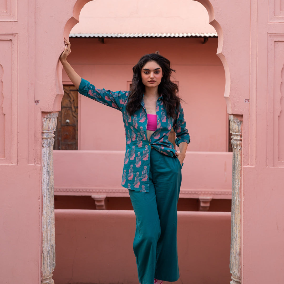 Green &amp; Pink Jeeja Co-ord Set-Coord sets-House of Ekam