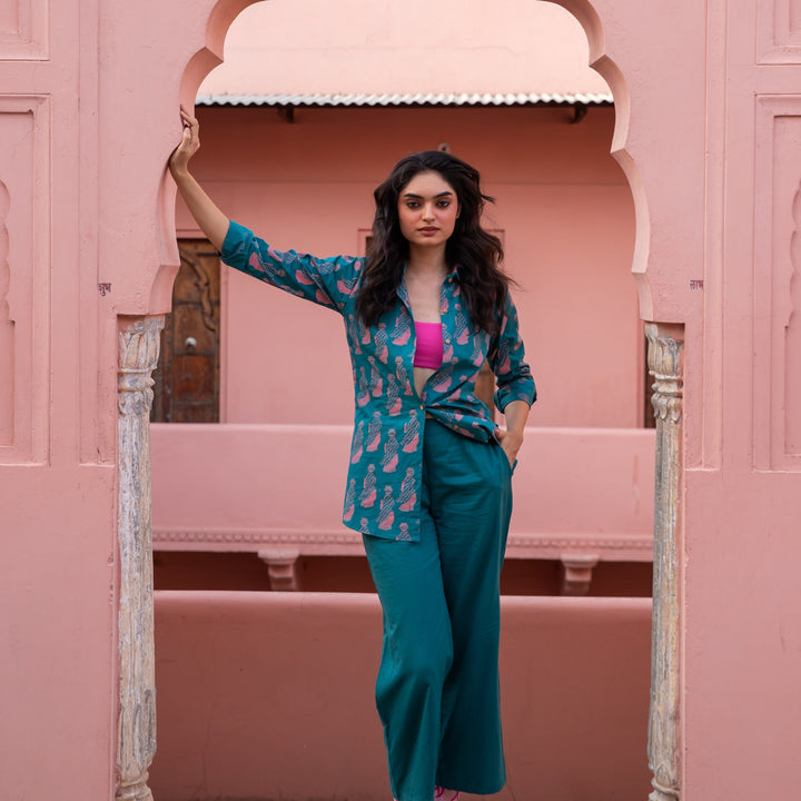 Green &amp; Pink Jeeja Co-ord Set-Coord sets-House of Ekam