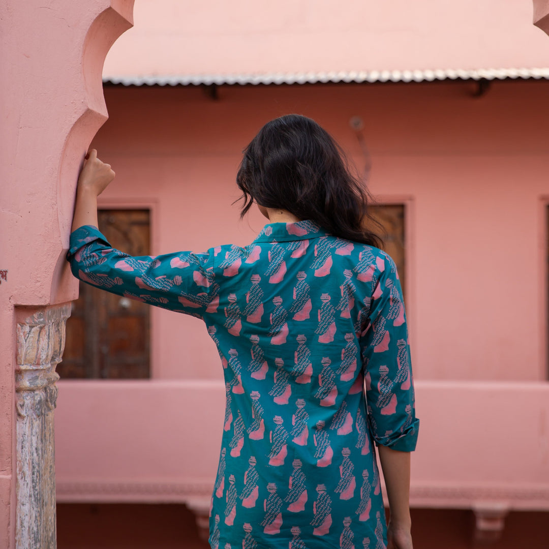 Green &amp; Pink Jeeja Co-ord Set-Coord sets-House of Ekam