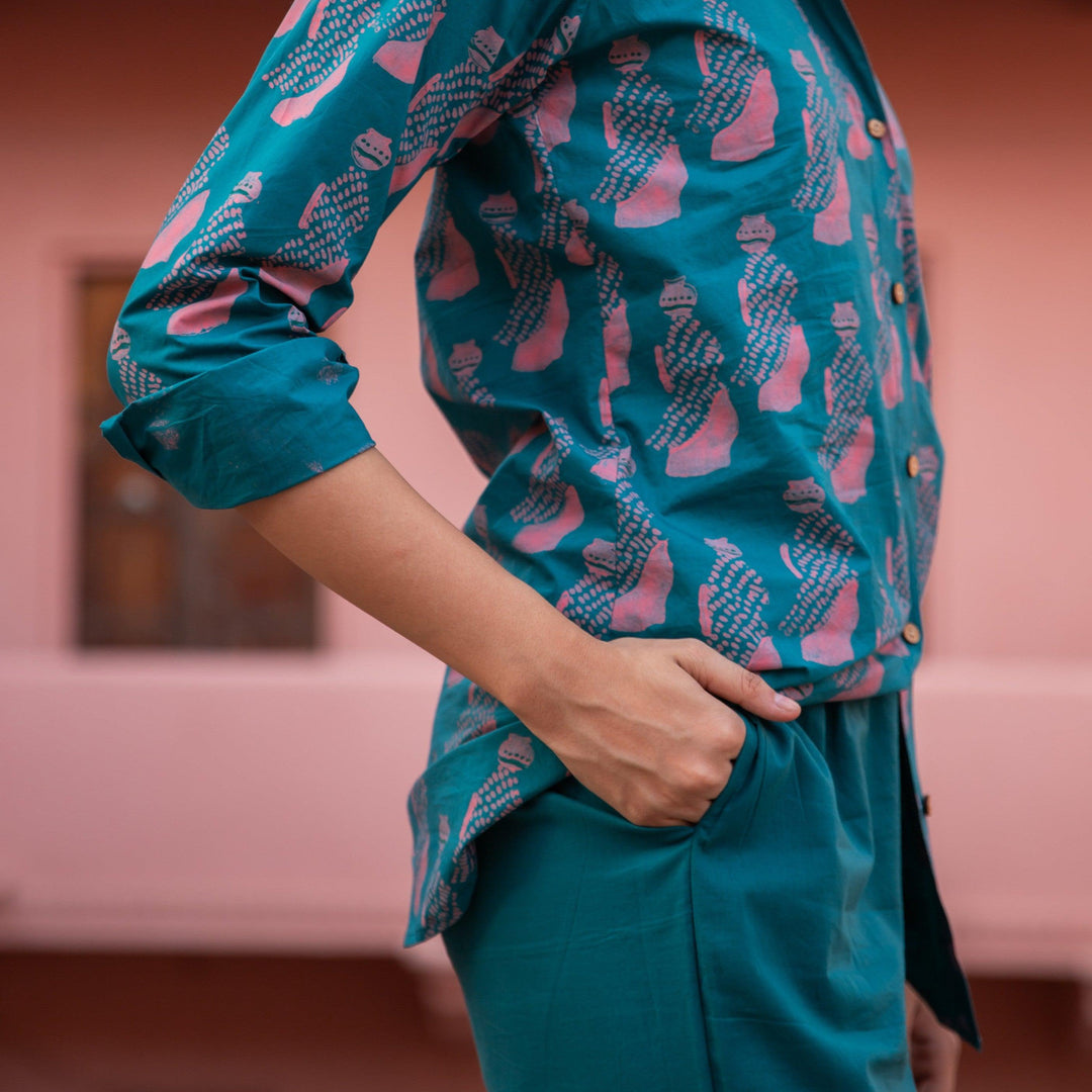 Green &amp; Pink Jeeja Co-ord Set-Coord sets-House of Ekam