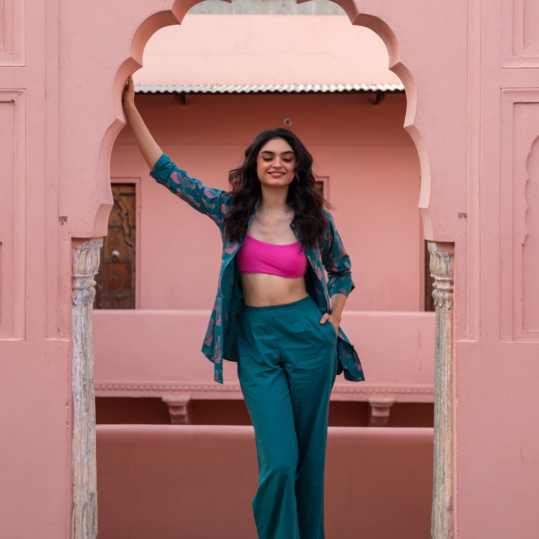 Green &amp; Pink Jeeja Co-ord Set-Coord sets-House of Ekam