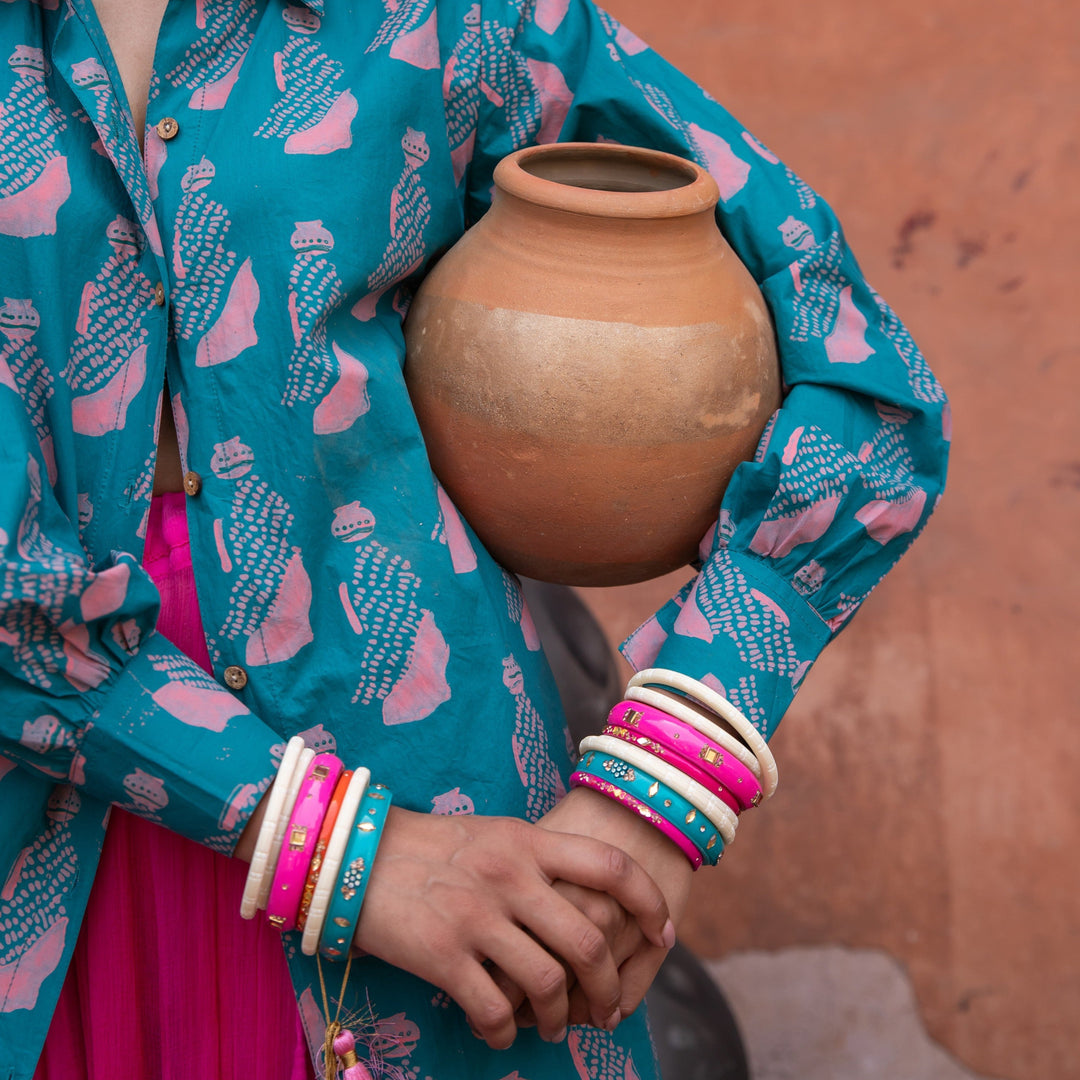 Green &amp; Pink Jeeja Cotton Shirt-Shirts-House of Ekam