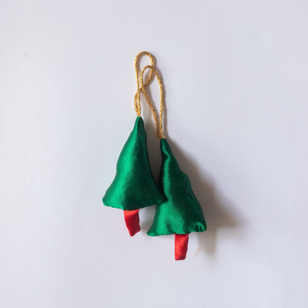 Green &amp; Red Mini Christmas Tree Ornament Set of 2-Ornaments-House of Ekam