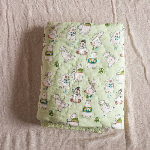 Green Snowmen Dreamland Baby Quilt-Baby quilts-House of Ekam