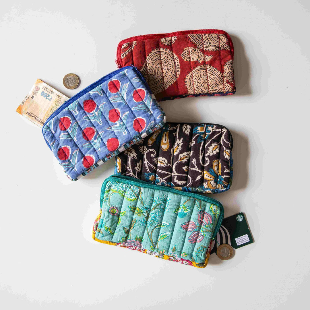 Green Spring Hand Blockprinted Wallet-Wallets-House of Ekam
