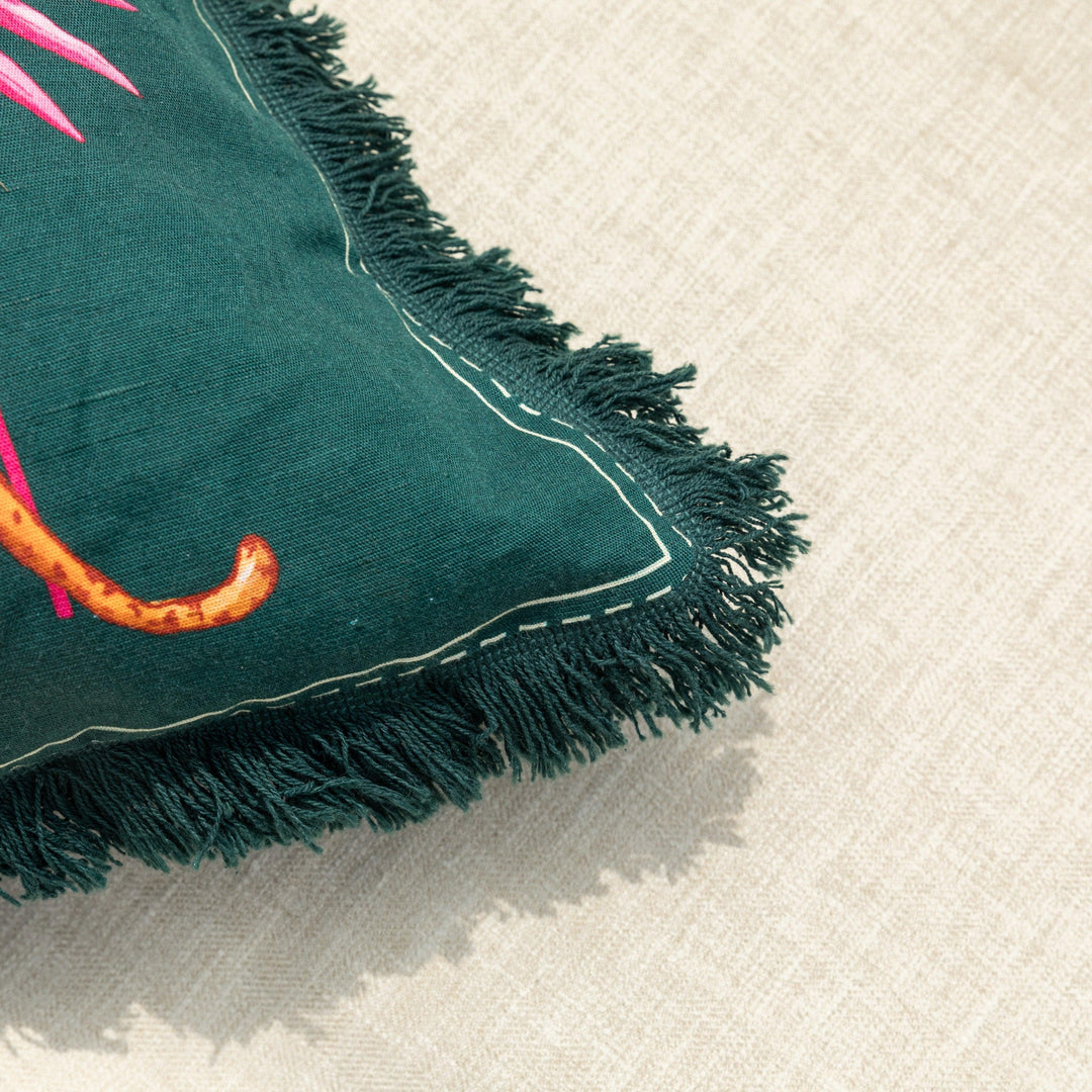 Green Tropicasa Haven Cushion Cover with Tassels-Cushion Covers-House of Ekam