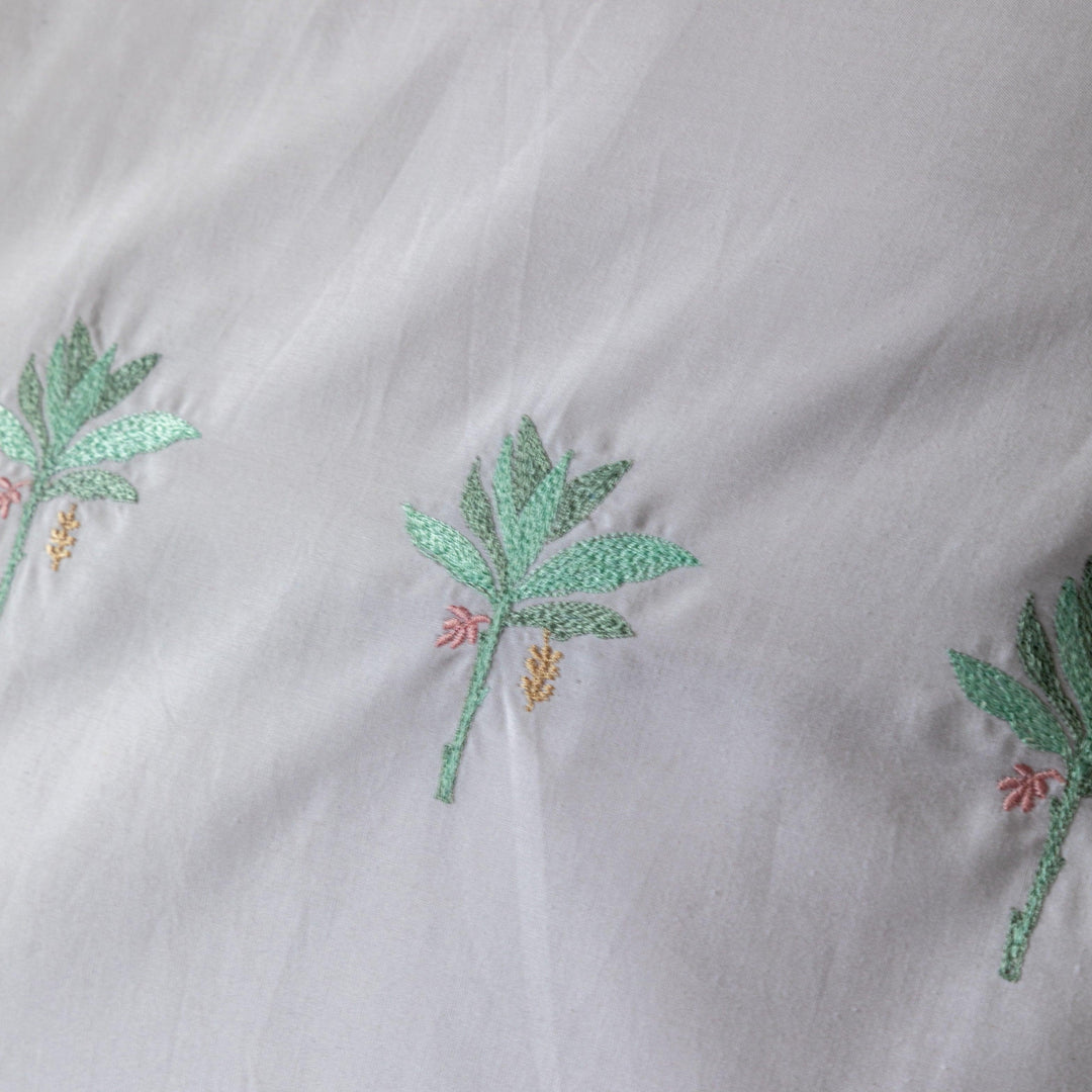 Green &amp; White Tropicasa Embroidered Double Bedsheet With Pillow Cover-Bedsheets-House of Ekam