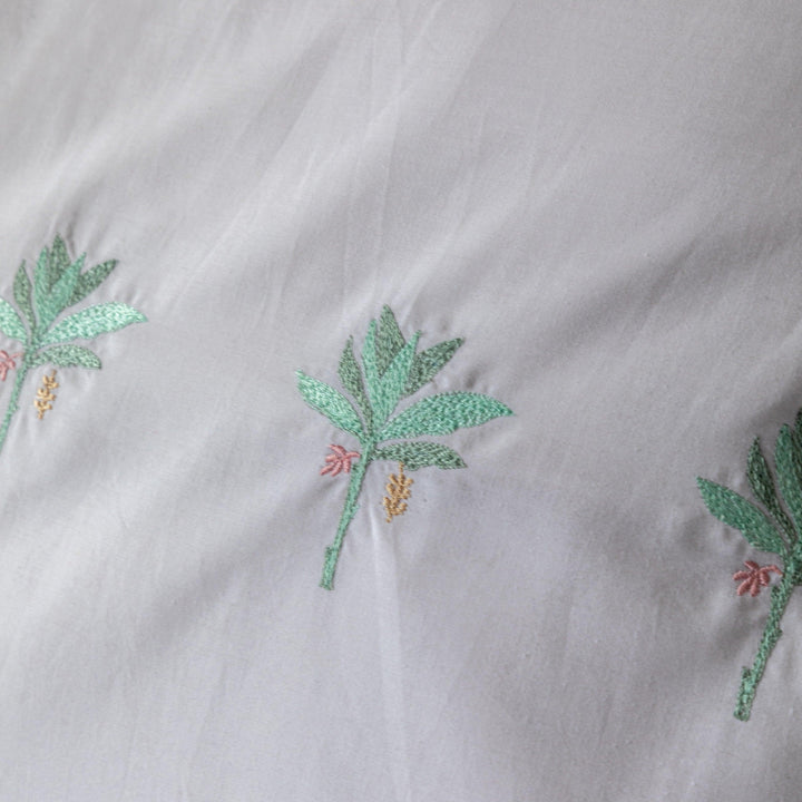 Green &amp; White Tropicasa Embroidered Double Bedsheet With Pillow Cover-Bedsheets-House of Ekam