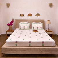Green and Red Gul Blockprint Double Bedsheet With Pillow Cover-Bedsheets-House of Ekam