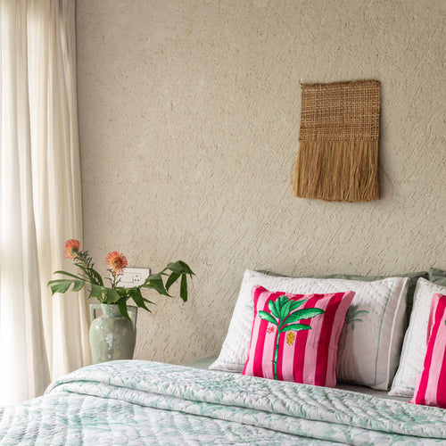 Green and White Tropicasa Quilt with Pillow Cover-Quilt sets-House of Ekam