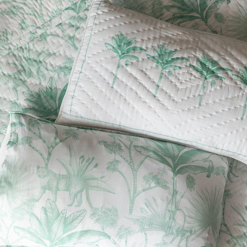 Green and White Tropicasa Quilt with Pillow Cover-Quilt sets-House of Ekam