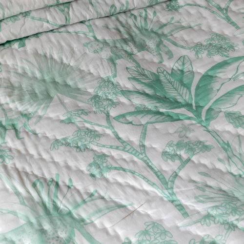 Green and White Tropicasa Quilt with Pillow Cover-Quilt sets-House of Ekam