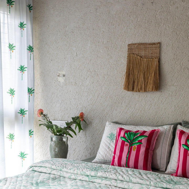 Green and White Tropicasa Quilt with Pillow Cover-Quilt sets-House of Ekam