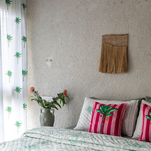 Green and White Tropicasa Quilt with Pillow Cover-Quilt sets-House of Ekam