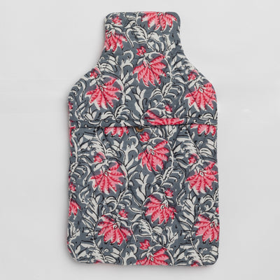 Grey Lotus Floral Hot Water Bag Cover-Hot Water Bag Cover-House of Ekam