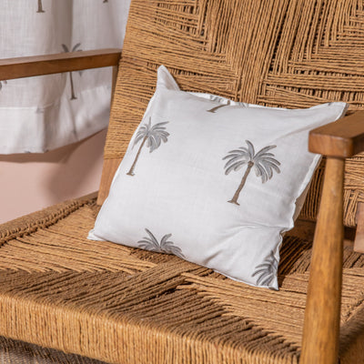 Grey Palm Blockprint Cushion Cover-Cushion Covers-House of Ekam