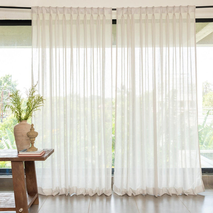 Grey Poly Linen Sheer Curtain-Curtains-House of Ekam