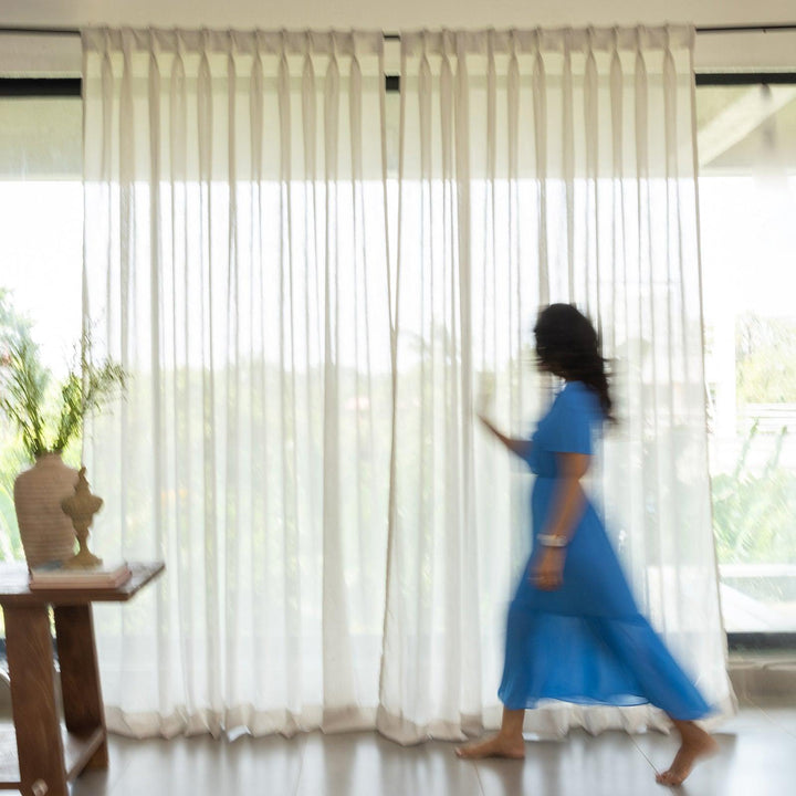 Grey Poly Linen Sheer Curtain-Curtains-House of Ekam