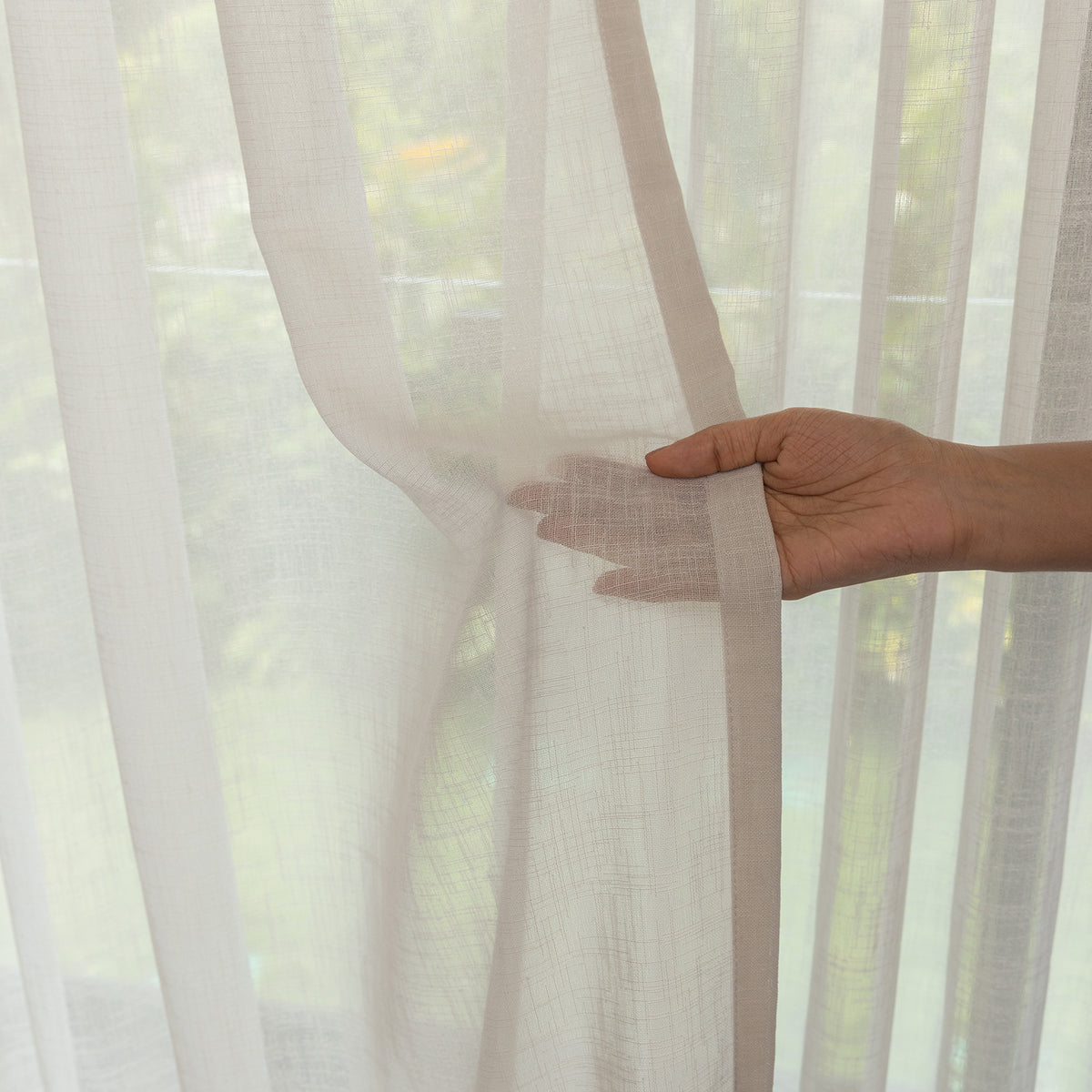 Grey Poly Linen Sheer Curtain-Curtains-House of Ekam