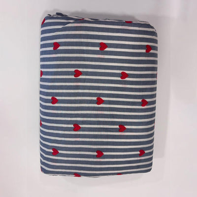 Grey Stripe Red Heart Screenprinted Cotton Fabric-fabric-House of Ekam