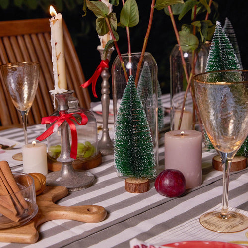 Grey Stripe Table Linen Set with Embroidered Napkins-Table Runners-House of Ekam