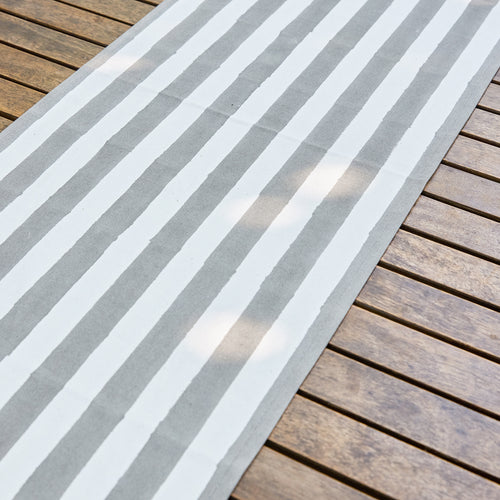 Grey Stripe Table Linen Set with Embroidered Napkins-Table Runners-House of Ekam