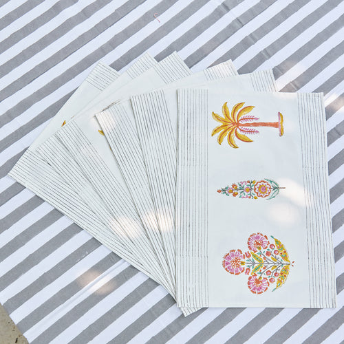 Grey Stripe Table Linen Set with Embroidered Napkins-Table Runners-House of Ekam