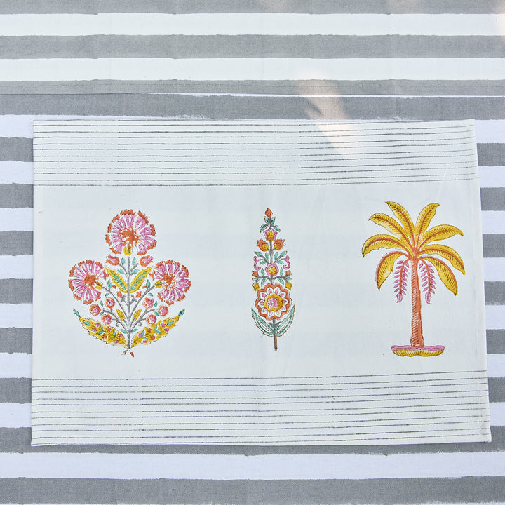 Grey Stripe Table Linen Set with Embroidered Napkins-Table Runners-House of Ekam