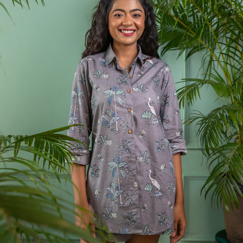 Grey Tropical Tango Cotton Shirt-Shirts-House of Ekam