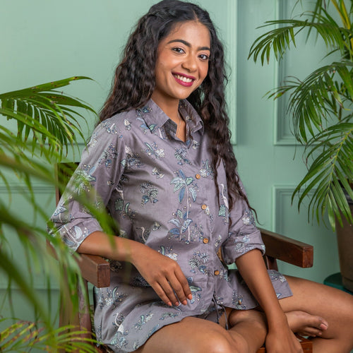 Grey Tropical Tango Cotton Shirt-Shirts-House of Ekam