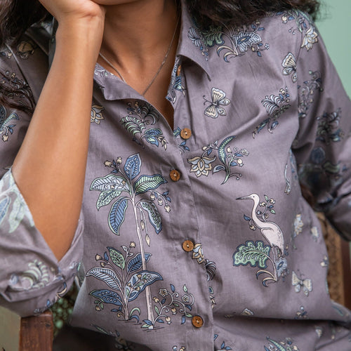 Grey Tropical Tango Cotton Shirt-Shirts-House of Ekam