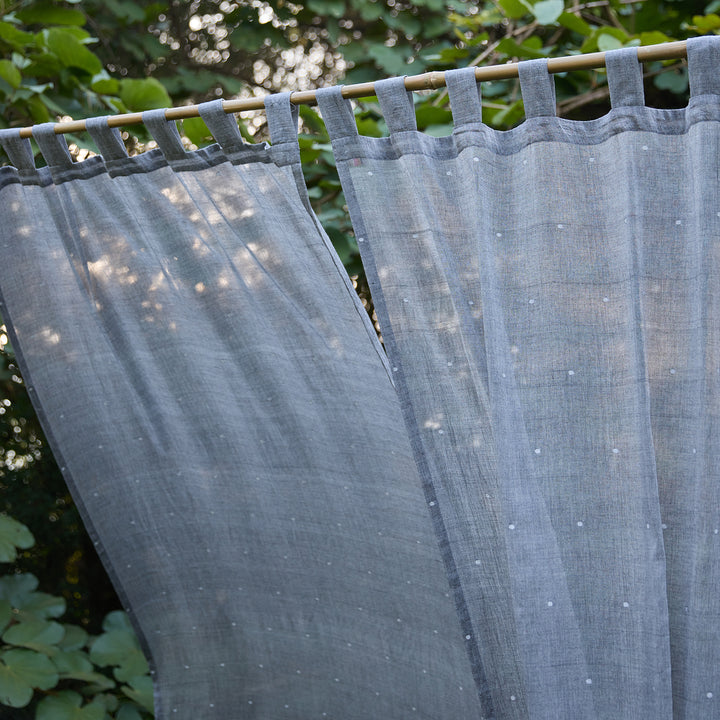 Grey and White Polka Jamdani Cotton Handloom Curtain-Curtains-House of Ekam