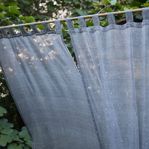Grey and White Polka Jamdani Cotton Handloom Curtain-Curtains-House of Ekam