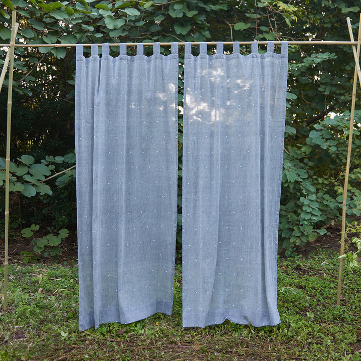Grey and White Polka Jamdani Cotton Handloom Curtain-Curtains-House of Ekam
