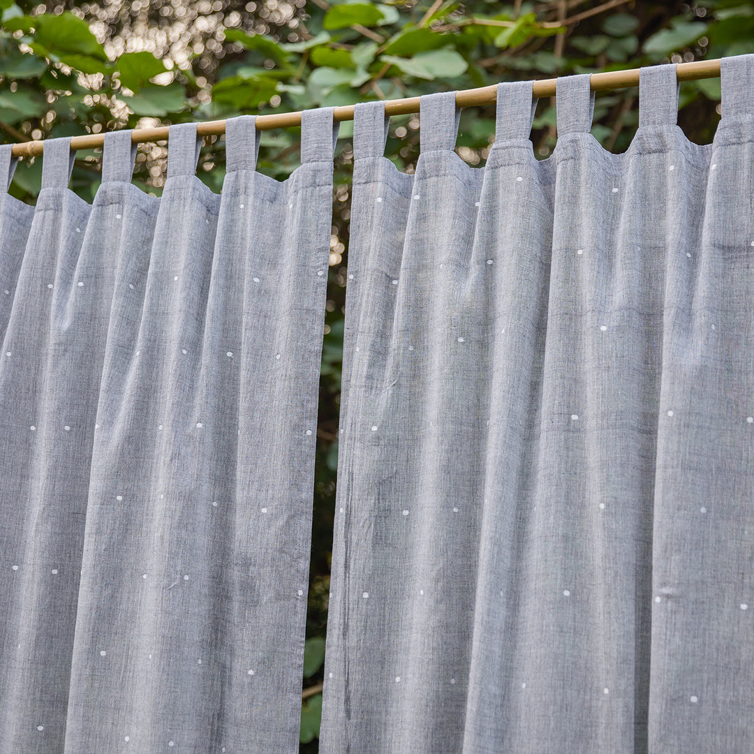 Grey and White Polka Jamdani Cotton Handloom Curtain-Curtains-House of Ekam