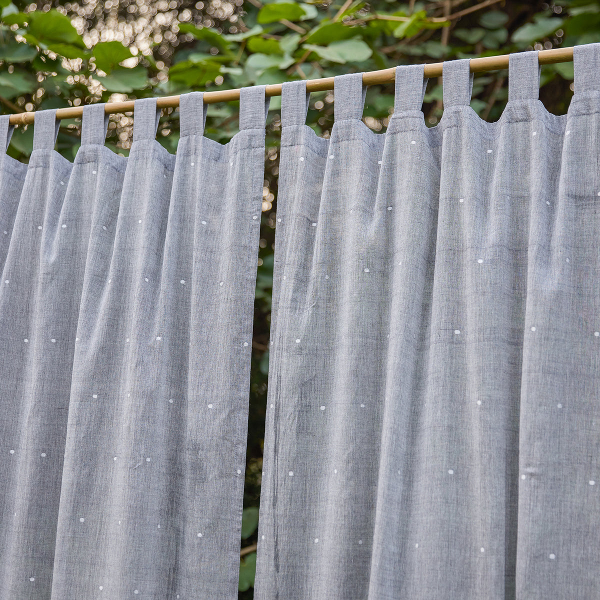 Grey and White Polka Jamdani Cotton Handloom Curtain-Curtains-House of Ekam