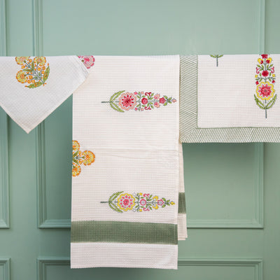 Guldasta Cypress Poppy Blockprint Bath/Hand/Face Waffle Towel-bath towels-House of Ekam