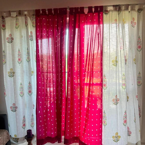Guldasta Cypress Poppy Blockprint Sheer Curtain-Curtains-House of Ekam