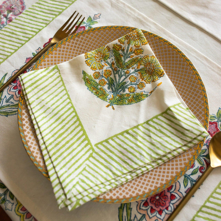 Guldasta Cypress Poppy Table Linen Set-Table Runners-House of Ekam