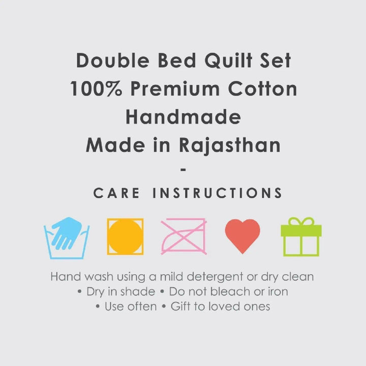 Gulmohar Double Bed Reversible Quilt Set-Quilt sets-House of Ekam