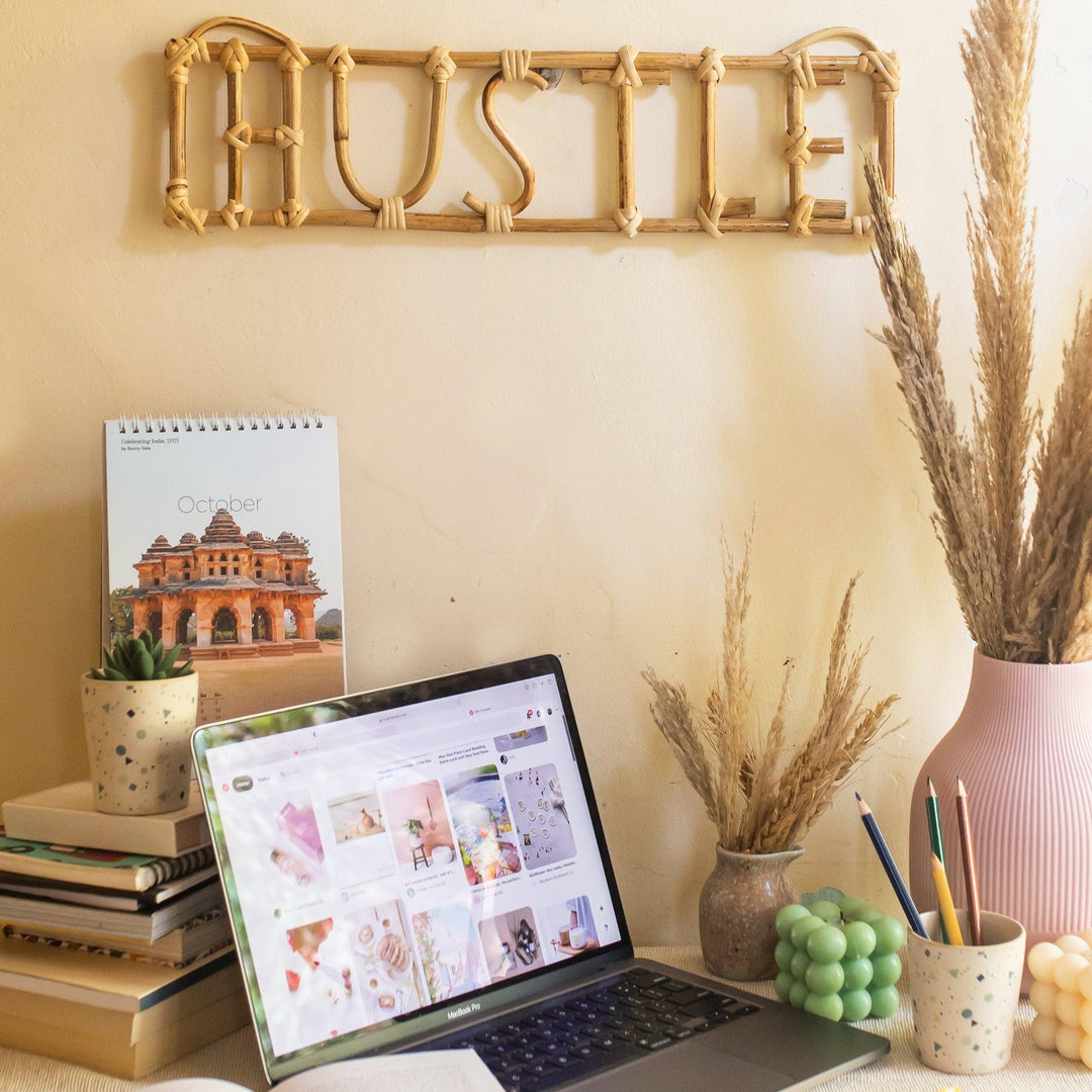 Hustle Rattan Wall Art Quote-Quotes-House of Ekam