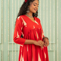 Inaara Red Tilak Blockprinted Suit Set-Suits-House of Ekam