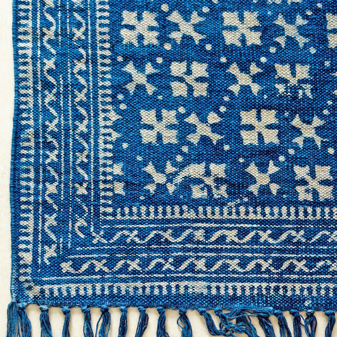 Indigo Abstract Dadam Cotton Rug-Rug-House of Ekam