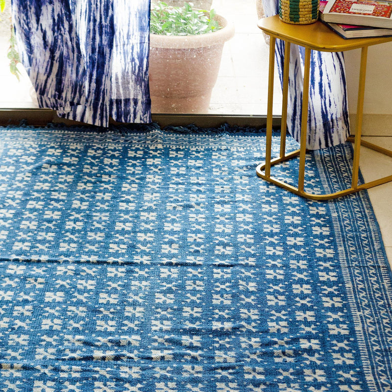 Indigo Abstract Dadam Cotton Rug-Rug-House of Ekam