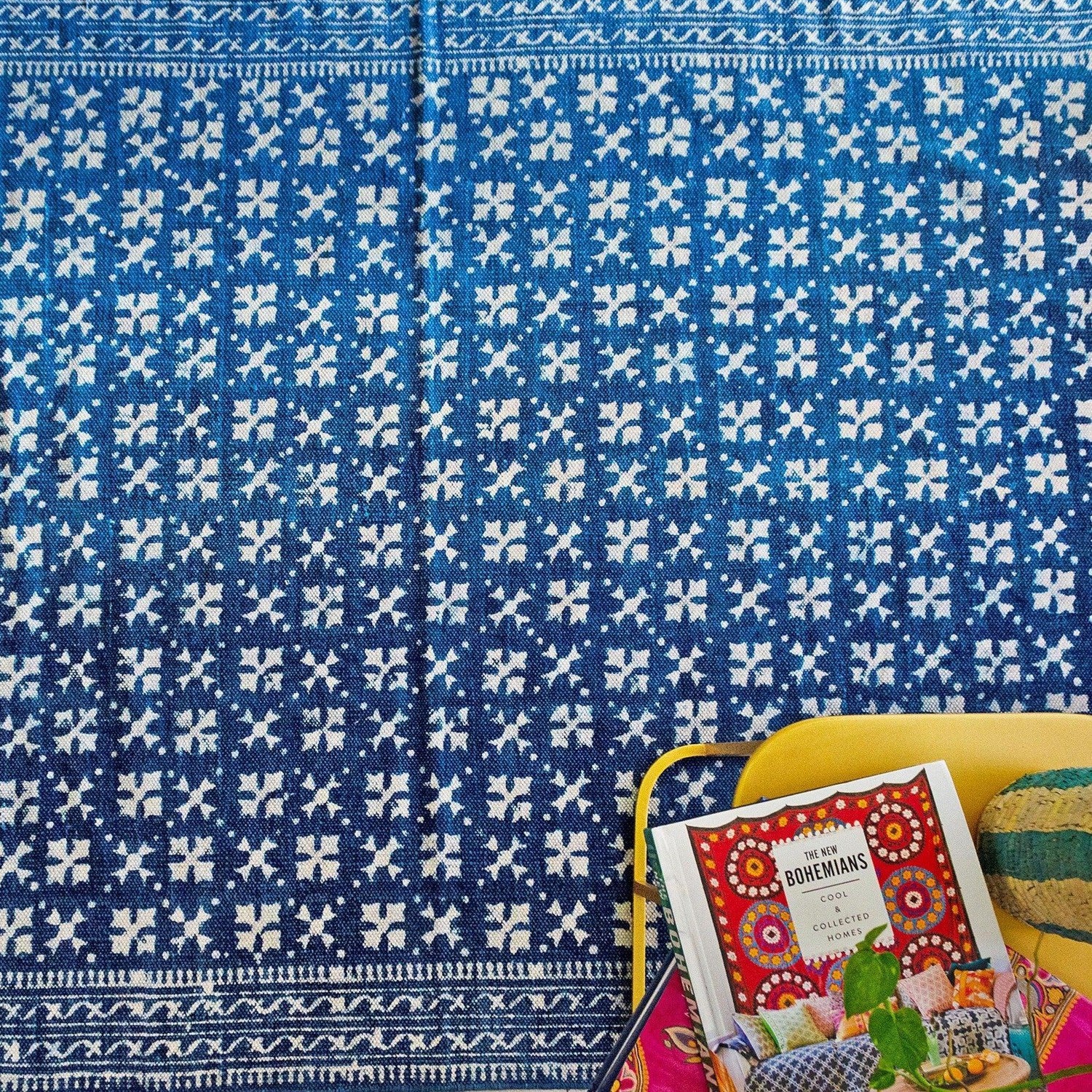 Indigo Dadam Hand Block Print Cotton Rug - Carpet for Living Room ...
