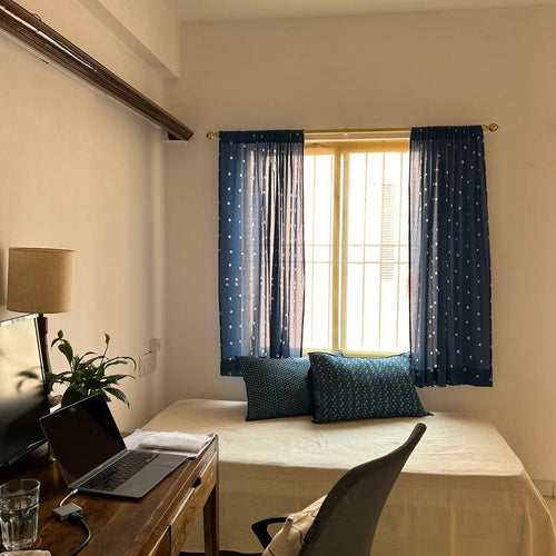 Indigo Bandhani Curtains-Curtains-House of Ekam