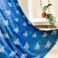 Indigo Butterfly Blockprint Semi Sheer Curtain Pocket Rod-Curtains-House of Ekam