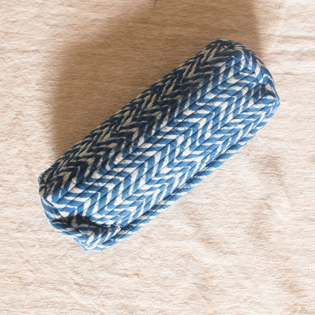 Indigo Chevron Dabu Cosmetic Pouch Set of 2-Pouches-House of Ekam