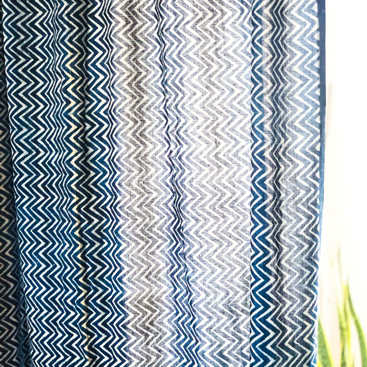 Indigo Chevron Semi Sheer Curtain-Curtains-House of Ekam